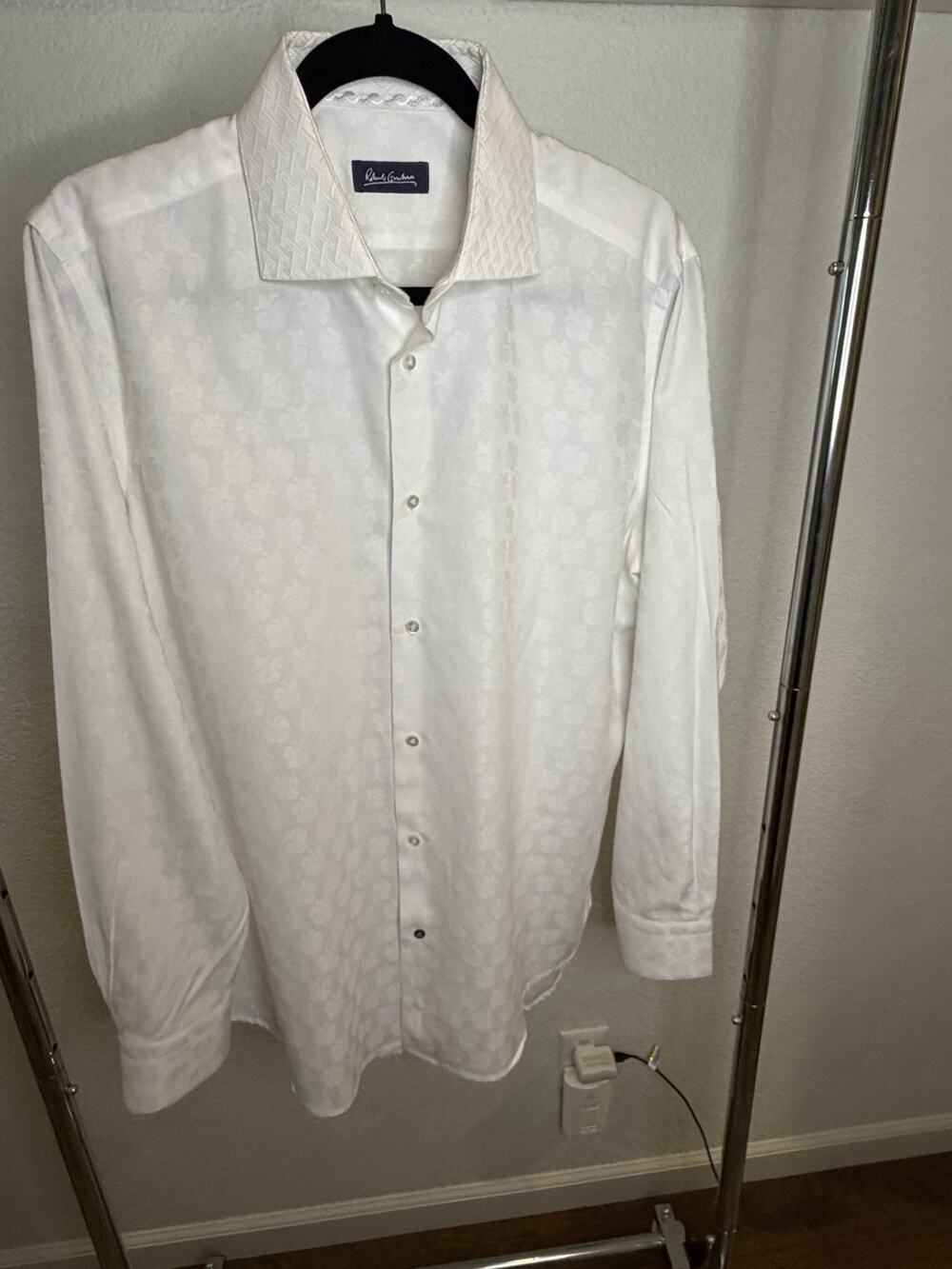 Robert Graham Men’s White Jacquard Long Sleeve Button Up Shirt 100% Cotton